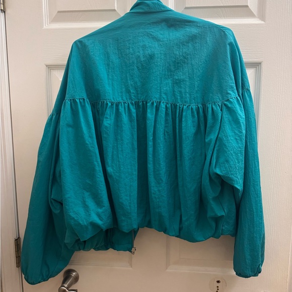 Free People Balloon Bomber Jacket in Turquoise. Size S/P - Picture 4 of 6